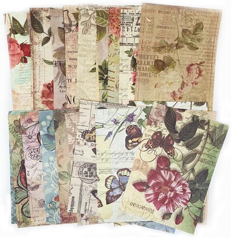 Koolemon 200 قطعة من لوازم سجل القصاصات، طقم ورق قصاصات على شكل فراشة زهرة 120 ورقة ورق حرفي مزخرف مع 80 قطعة من ملصقات Vintange لمجلة Decoupage Junk Journal in Kuwait