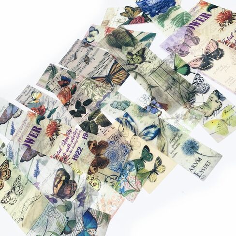 Koolemon 200 قطعة من لوازم سجل القصاصات، طقم ورق قصاصات على شكل فراشة زهرة 120 ورقة ورق حرفي مزخرف مع 80 قطعة من ملصقات Vintange لمجلة Decoupage Junk Journal in Kuwait