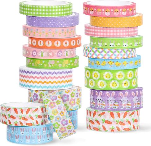 Whaline 18 Rolls Easter Washi Tape Colorful Masking Tape Cute Rabbit Bunny Carrot Chick Pattern Decorative Paper Stickers 2 Size for Easter Birthday Holiday Scrapbook DIY Craft Gift Wrapping, 16.4Ft in Kuwait