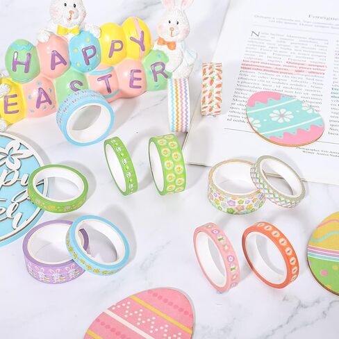 Whaline 18 Rolls Easter Washi Tape Colorful Masking Tape Cute Rabbit Bunny Carrot Chick Pattern Decorative Paper Stickers 2 Size for Easter Birthday Holiday Scrapbook DIY Craft Gift Wrapping, 16.4Ft in Kuwait