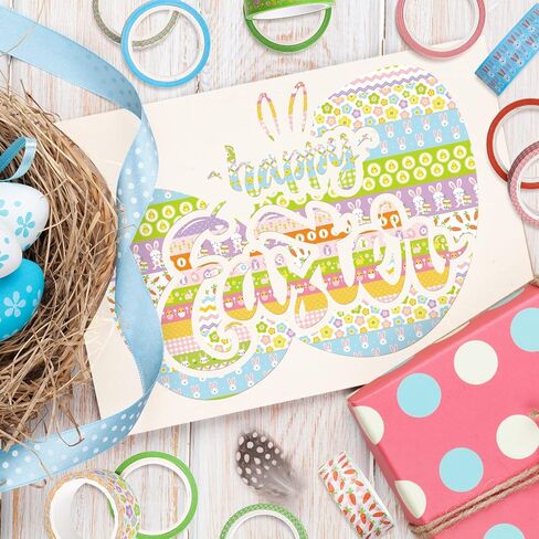 Whaline 18 Rolls Easter Washi Tape Colorful Masking Tape Cute Rabbit Bunny Carrot Chick Pattern Decorative Paper Stickers 2 Size for Easter Birthday Holiday Scrapbook DIY Craft Gift Wrapping, 16.4Ft in Kuwait