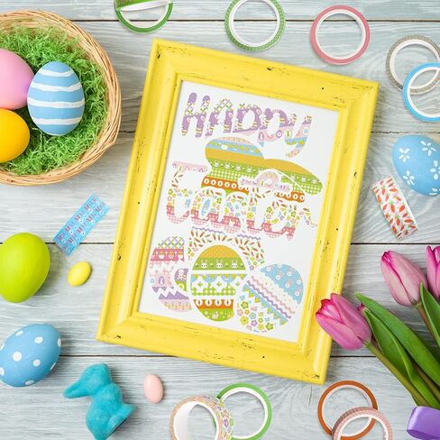 Whaline 18 Rolls Easter Washi Tape Colorful Masking Tape Cute Rabbit Bunny Carrot Chick Pattern Decorative Paper Stickers 2 Size for Easter Birthday Holiday Scrapbook DIY Craft Gift Wrapping, 16.4Ft in Kuwait