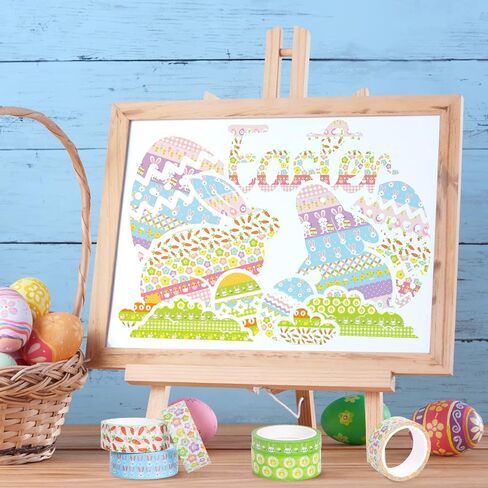 Whaline 18 Rolls Easter Washi Tape Colorful Masking Tape Cute Rabbit Bunny Carrot Chick Pattern Decorative Paper Stickers 2 Size for Easter Birthday Holiday Scrapbook DIY Craft Gift Wrapping, 16.4Ft in Kuwait