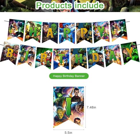 ديكورات حفلات أعياد الميلاد من Goosebumps، لوازم حفلات الهالوين Goosebumps للأطفال البالغين مع لافتة عيد ميلاد سعيد، أعلى الكعكة، بالونات لموضوع فيلم الرعب in Kuwait