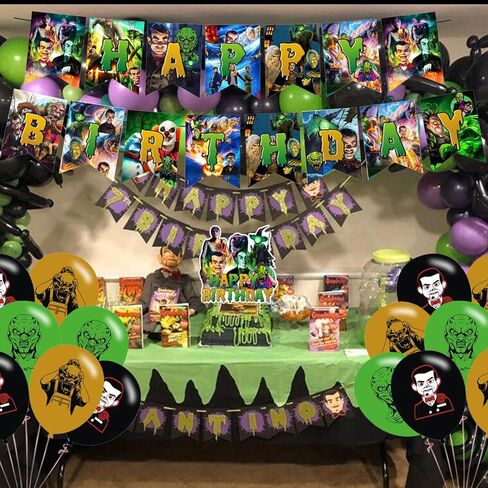 ديكورات حفلات أعياد الميلاد من Goosebumps، لوازم حفلات الهالوين Goosebumps للأطفال البالغين مع لافتة عيد ميلاد سعيد، أعلى الكعكة، بالونات لموضوع فيلم الرعب in Kuwait