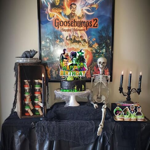 ديكورات حفلات أعياد الميلاد من Goosebumps، لوازم حفلات الهالوين Goosebumps للأطفال البالغين مع لافتة عيد ميلاد سعيد، أعلى الكعكة، بالونات لموضوع فيلم الرعب in Kuwait