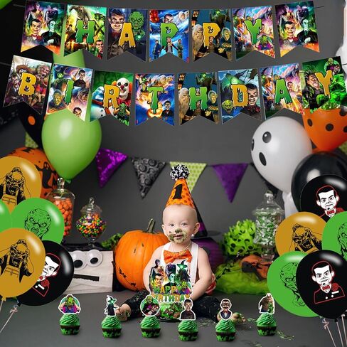 ديكورات حفلات أعياد الميلاد من Goosebumps، لوازم حفلات الهالوين Goosebumps للأطفال البالغين مع لافتة عيد ميلاد سعيد، أعلى الكعكة، بالونات لموضوع فيلم الرعب in Kuwait
