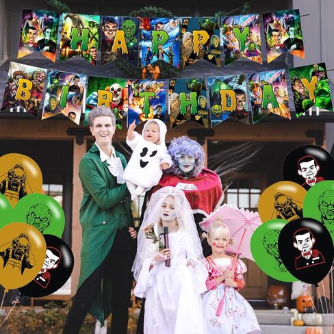 ديكورات حفلات أعياد الميلاد من Goosebumps، لوازم حفلات الهالوين Goosebumps للأطفال البالغين مع لافتة عيد ميلاد سعيد، أعلى الكعكة، بالونات لموضوع فيلم الرعب in Kuwait