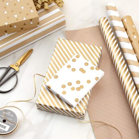 Hallmark Reversible Wrapping Paper Bundle (6 Rolls: 150 Square Feet Total) Stripes, Chevron, Solid, Black & White, Gold, Green, Orange, Blue for Birthdays, Holidays, Any Occasion in Saudi Arabia