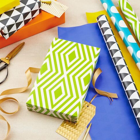 Hallmark Reversible Wrapping Paper Bundle (6 Rolls: 150 Square Feet Total) Stripes, Chevron, Solid, Black & White, Gold, Green, Orange, Blue for Birthdays, Holidays, Any Occasion in Saudi Arabia
