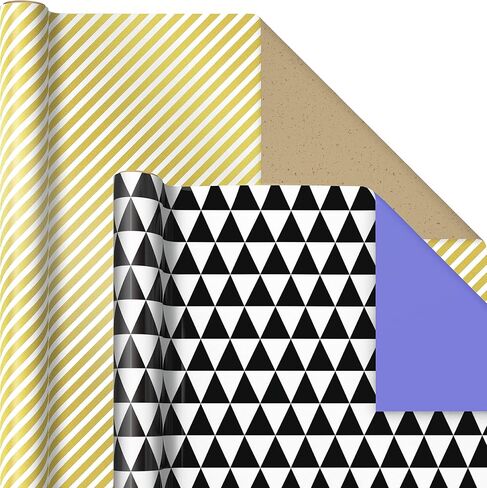 Hallmark Reversible Wrapping Paper Bundle (6 Rolls: 150 Square Feet Total) Stripes, Chevron, Solid, Black & White, Gold, Green, Orange, Blue for Birthdays, Holidays, Any Occasion in Saudi Arabia