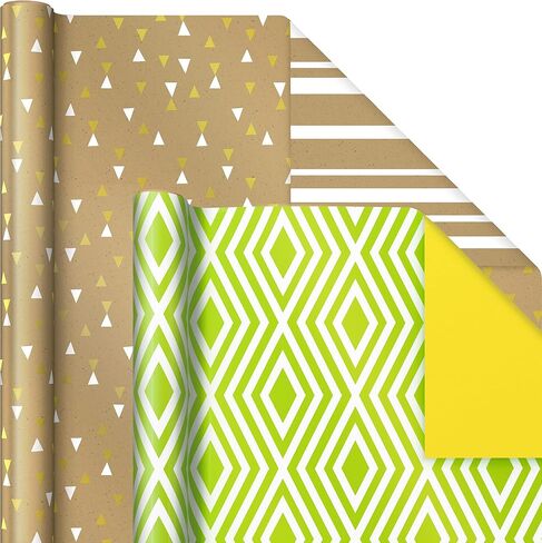 Hallmark Reversible Wrapping Paper Bundle (6 Rolls: 150 Square Feet Total) Stripes, Chevron, Solid, Black & White, Gold, Green, Orange, Blue for Birthdays, Holidays, Any Occasion in Saudi Arabia