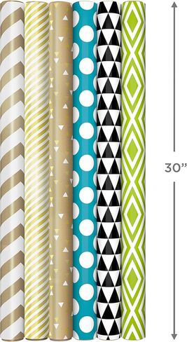 Hallmark Reversible Wrapping Paper Bundle (6 Rolls: 150 Square Feet Total) Stripes, Chevron, Solid, Black & White, Gold, Green, Orange, Blue for Birthdays, Holidays, Any Occasion in Saudi Arabia
