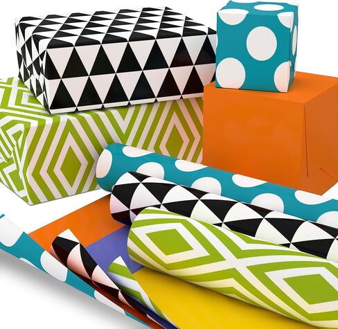 Hallmark Reversible Wrapping Paper Bundle (6 Rolls: 150 Square Feet Total) Stripes, Chevron, Solid, Black & White, Gold, Green, Orange, Blue for Birthdays, Holidays, Any Occasion in Saudi Arabia
