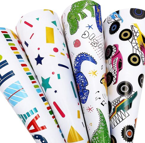 ZHULUOJI ورق تغليف الهدايا عيد ميلاد الكرتون أوراق التغليف للأطفال هدية عيد ميلاد التفاف 12 ورقة مطوية ورقة هدية مسطحة، 19.7 × 27.6 بوصة لكل ورقة in Kuwait