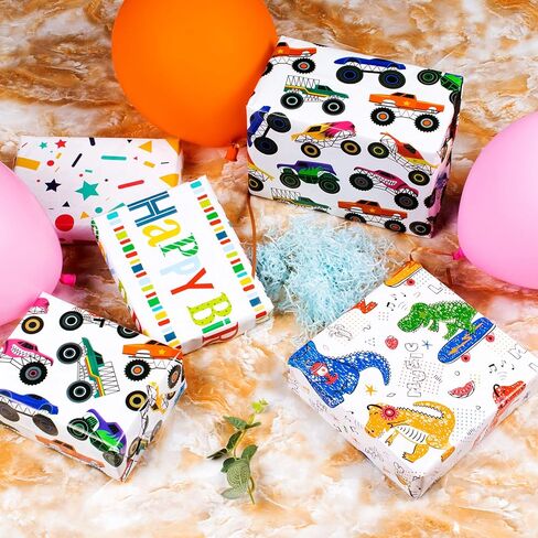 ZHULUOJI ورق تغليف الهدايا عيد ميلاد الكرتون أوراق التغليف للأطفال هدية عيد ميلاد التفاف 12 ورقة مطوية ورقة هدية مسطحة، 19.7 × 27.6 بوصة لكل ورقة in Kuwait