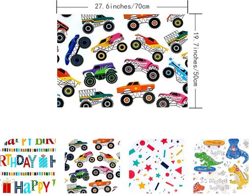 ZHULUOJI ورق تغليف الهدايا عيد ميلاد الكرتون أوراق التغليف للأطفال هدية عيد ميلاد التفاف 12 ورقة مطوية ورقة هدية مسطحة، 19.7 × 27.6 بوصة لكل ورقة in Kuwait