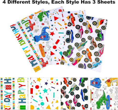 ZHULUOJI ورق تغليف الهدايا عيد ميلاد الكرتون أوراق التغليف للأطفال هدية عيد ميلاد التفاف 12 ورقة مطوية ورقة هدية مسطحة، 19.7 × 27.6 بوصة لكل ورقة in Kuwait