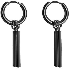Minimalist Double Bar Small Hoop Short Dangle Drop Earrings for Men Women Boys Girls 316L Stainless Steel Charms Huggie Hinged Hoops Cartilage Helix Hypoallergenic Fashion Personalized Punk Personalized Geometric Line Stick Dangling Gifts Boyfriend Birthd