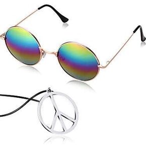 Hippie Dressing Accessory Set Hippie Glasses and Peace Sign Necklace