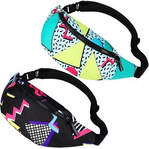2 جهاز كمبيوتر شخصى 80s 90s Fanny Pack حزم الخصر الرجعية للرجال النساء قابل للتعديل حقيبة الخصر عارضة النيون حزمة مراوح لطيف خمر المشي لمسافات طويلة حزام الخصر حزم للسفر حزب مهرجان المشي لمسافات طويلة ركوب الدراجات (نمط النيون)