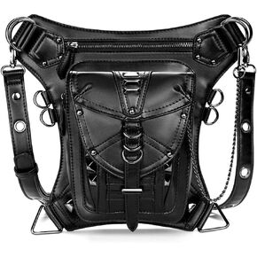 Steampunk Waist Bag Fanny Pack Fashion Gothic Leather Shoulder Crossbody Messenger Bags Thigh Leg Hip Holster Purse Travel Pouch Hiking Sport Chain Bags for Women Men