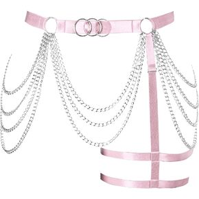 Women's Body Harness Leg Garter Belt Plus Size Metal Chain Cutout Fashion Garter Thigh Punk Gothic Carnival Wife Clothing