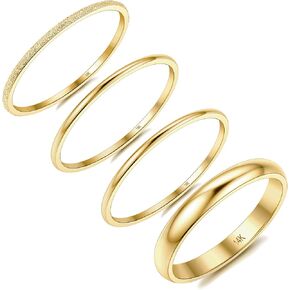 Helicopchain 4 قطع حلقات مملوءة بالذهب عيار 14 قيراط حلقات التراص للنساء خاتم ذهبي رفيع خاتم إبهام عادي خاتم بلمسة نهائية من الرمل 1 مم 3 مم مريح مناسب مقاس 5-10 in Kuwait