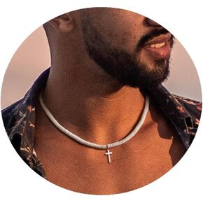 MPRAINBOW White Puka Shell Necklace - Summer Beach Surfer Jewelry Handmade Hawaiian Smooth Seashell Necklaces for Girls Boys, Beaded Choker Cross Necklace Pendant with Extension Chain for Women Men