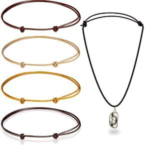 5 قطع جلد حبل قلادة قوية مزدوجة معقود حبل قلادة قابل للتعديل سلسلة حبل الحد الأدنى مجوهرات للنساء الرجال in Kuwait