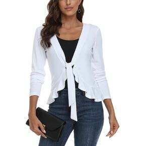 andy & natalie Women's Ruffled Tie Front Cardigan Long Sleeve Open Front Bolero Shrugs