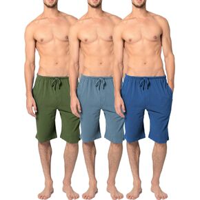 Andrew Scott Men's 3 Pack Soft & Light Cotton Drawstring Yoga Lounge & Sleep Jam Shorts/Jersey Shorts with Pockets
