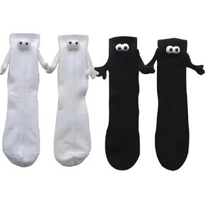 Hand in Hand Socks, Magnetic Sucktion 3D Doll Couple Socks, Funny Couple Holding Hands Sock, Mid-Tube Cute Couple Socks, Novelty Funny Socks for Women Men(Black+White) in Kuwait