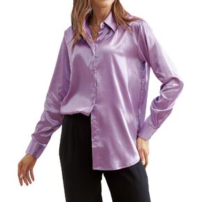 WARHORSEE Womens Button Down Shirt Long Sleeve Work Dress Shirts Wrinkle Free Satin Blouses Business Casual Tops Dressy