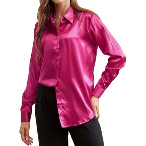 WARHORSEE Womens Button Down Shirt Long Sleeve Work Dress Shirts Wrinkle Free Satin Blouses Business Casual Tops Dressy in Kuwait