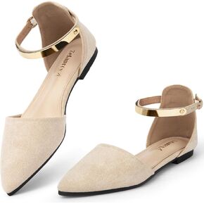 Women's Black Pointed Toe Flats Dressy Shoe Fancy Gold Ankle Strap | Rhinestone Bow,Suede,Ballet Flats,Slip On,Versatile Pairing,Soft,Non slip,Office,Weddings,Parties,Comfy‌ All-day Wear in Saudi Arabia