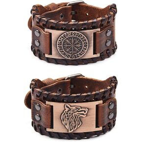 TURTLEDOVE 2 Piece Viking Bracelets - Viking Wolf Fenrir - Norse Vegvisir Scandinavian Amulet in Kuwait