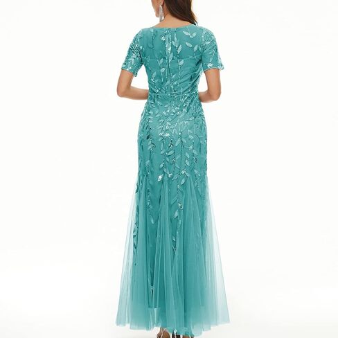 فستان Jdlsppl نسائي طويل يصل إلى الأرض مزين بالترتر فستان رسمي برقبة باتو وأكمام قصيرة للحفلات المسائية والحفلات الراقصة اللامعة حورية البحر من التول in Kuwait