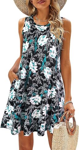 SimpleFun Summer Dresses for Women Beach Floral Tshirt Sundress Casual Pockets Boho Tank Dress in Saudi Arabia