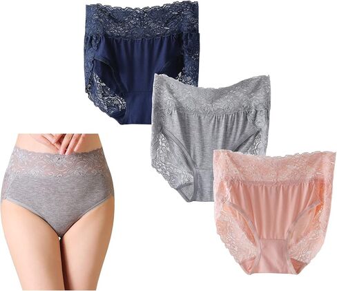 تشونغ النساء 3 حزمة الدانتيل ملخصات سراويل مرحبا قطع الخصر الأوسط الملابس الداخلية حجم كبير التغطية الخلفية الكاملة S-XXL الملابس الداخلية in Kuwait