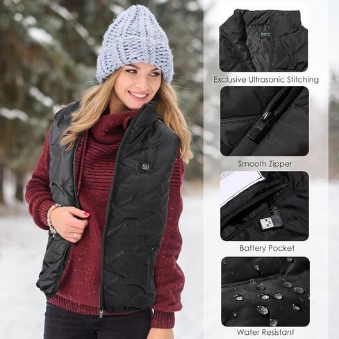 nesnelico Lightweight Heated Vest for Women,No-thread Design, Water-Resistant Electric Heating Vest,(Battery not included) in Saudi Arabia