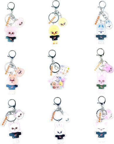 9 قطع سلسلة مفاتيح SKZOO، مجموعة سلسلة مفاتيح Stray Kids مجموعة هدايا للأطفال الضالة للفتيات والنساء هدايا حفلات أعياد الميلاد Kpop in Kuwait