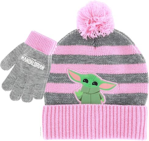 Star Wars Baby Yoda Kids Winter Hat and Snow Glove for Girls and Toddlers 2 Pc Set Cute and Warm Pom-Pom Beanie Outdoor Wear in Kuwait