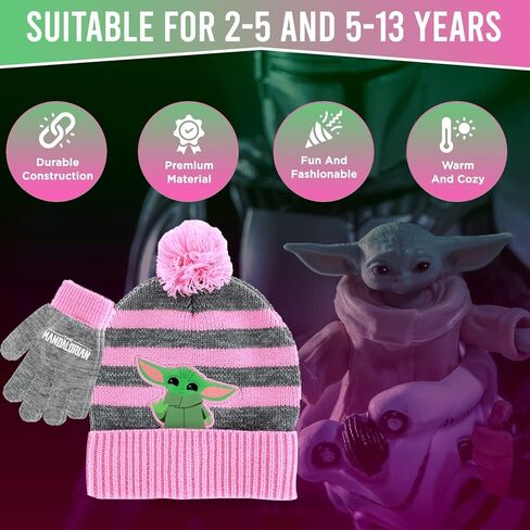 Star Wars Baby Yoda Kids Winter Hat and Snow Glove for Girls and Toddlers 2 Pc Set Cute and Warm Pom-Pom Beanie Outdoor Wear in Kuwait