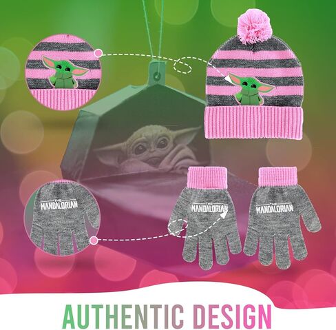 Star Wars Baby Yoda Kids Winter Hat and Snow Glove for Girls and Toddlers 2 Pc Set Cute and Warm Pom-Pom Beanie Outdoor Wear in Kuwait