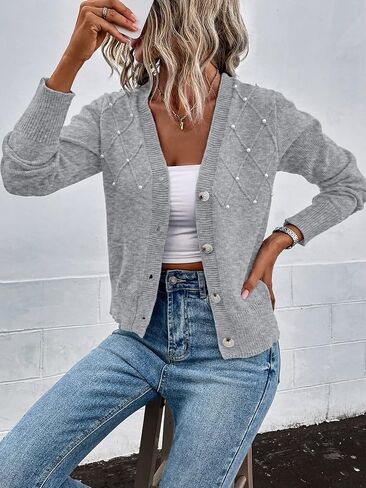سترة نسائية من SweatyRocks ذات ألوان متعددة ورقبة على شكل حرف V وأزرار أمامية منسوجة ملابس خارجية in Kuwait