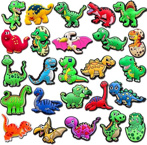 Wlyosvje 25PCS Dinosaur Shoe Charms Decoration for Clog Sandals, Dino Charms Accessories for Boys Teens Men Party Favor in Kuwait