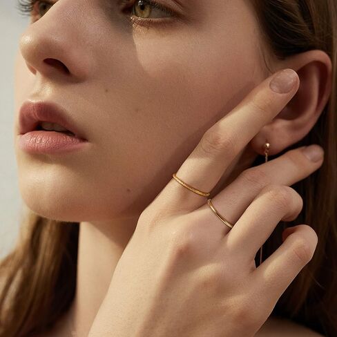 Helicopchain 4 قطع حلقات مملوءة بالذهب عيار 14 قيراط حلقات التراص للنساء خاتم ذهبي رفيع خاتم إبهام عادي خاتم بلمسة نهائية من الرمل 1 مم 3 مم مريح مناسب مقاس 5-10 in Kuwait