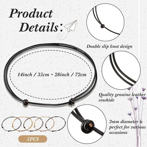 5 قطع جلد حبل قلادة قوية مزدوجة معقود حبل قلادة قابل للتعديل سلسلة حبل الحد الأدنى مجوهرات للنساء الرجال in Kuwait