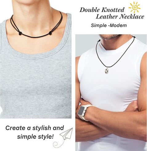 5 قطع جلد حبل قلادة قوية مزدوجة معقود حبل قلادة قابل للتعديل سلسلة حبل الحد الأدنى مجوهرات للنساء الرجال in Kuwait